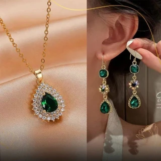 stainless_steel_chain_emerald_love_star_sky_gem_pendant_necklace_earring_set_three_piece_wedding_jewelry_set_code__1181_STA93KZAP7JEW_1_320.webp